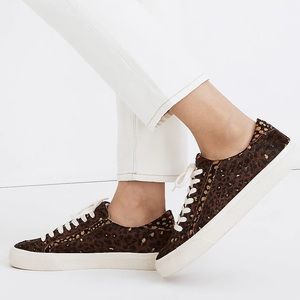 Madewell Sidewalk Low Top Sneakers in Painted Leopard Colorblock Calf Hair